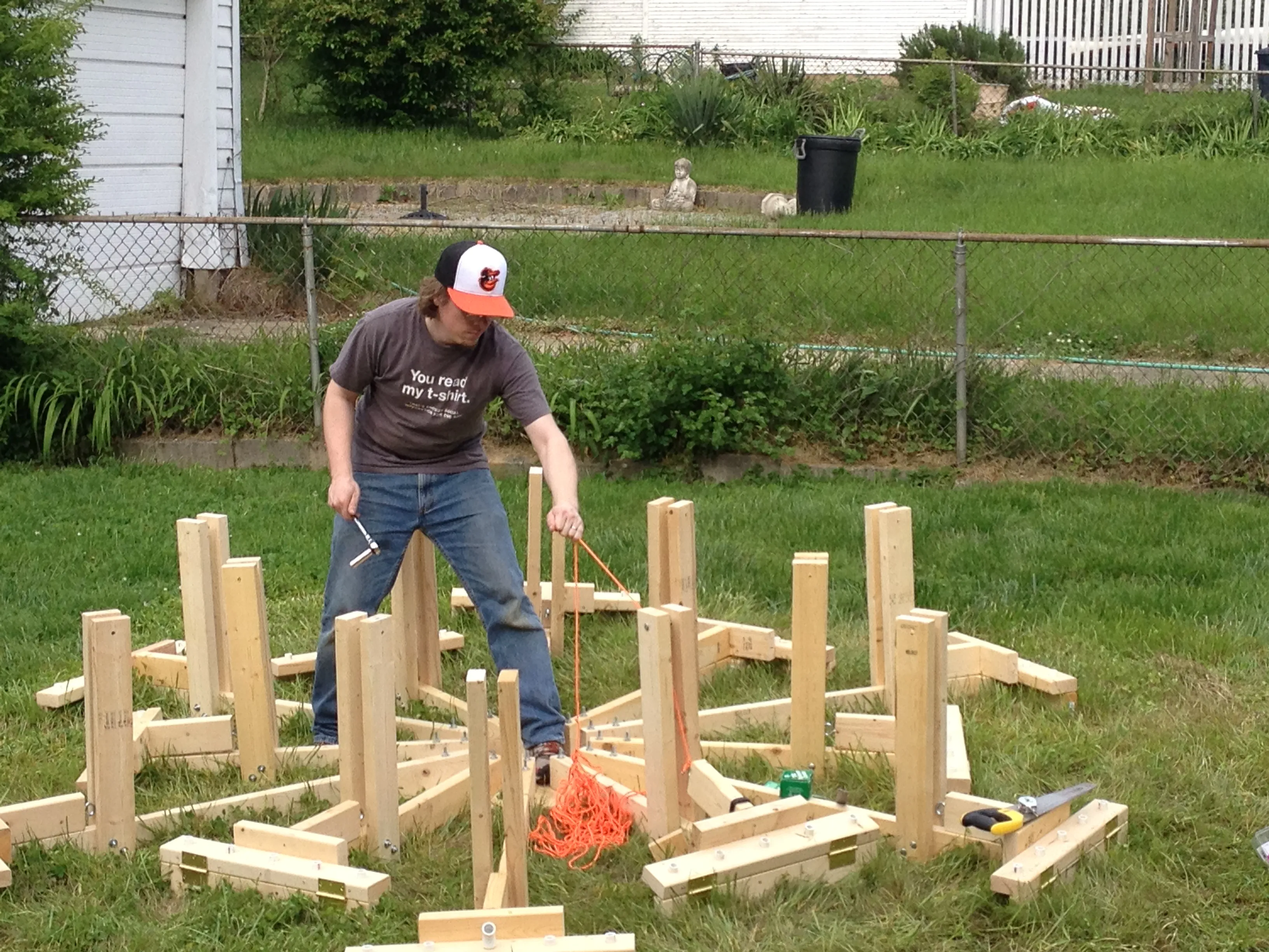 Branden assembling the Crypto Lotus in his back yard